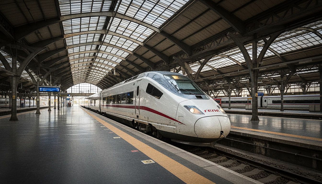 Train Renfe AVE à grande vitesse en gare de Barcelona Sants